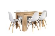 Nordic Oak Dining Set ,Table + 6 White Chairs