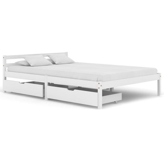 Bed Frame with 2 Drawers White Solid Pine Wood 140x200 cm