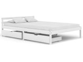 Bed Frame with 2 Drawers White Solid Pine Wood 140x200 cm