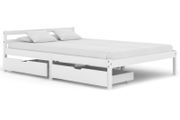 Bed Frame with 2 Drawers White Solid Pine Wood 140x200 cm
