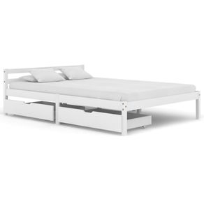 Bed Frame with 2 Drawers White Solid Pine Wood 140x200 cm