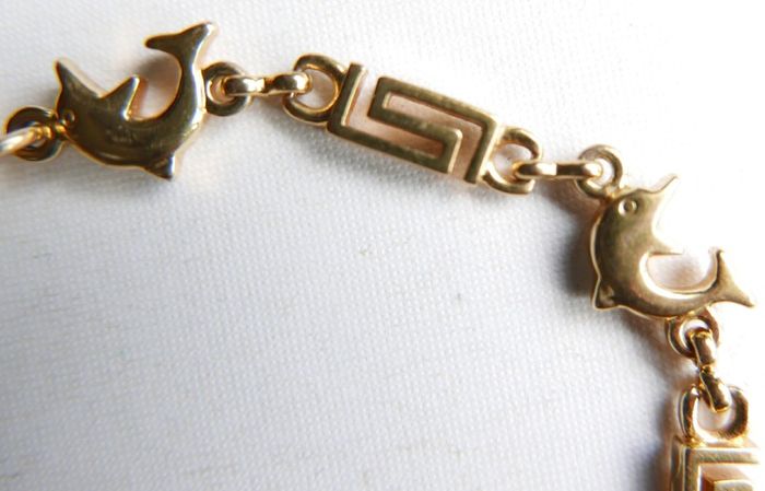 Vintage 24K GF Gold Filed Bracelet Bangle with Dolphins length 8" - 11,33g