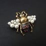 Honey Bee Pearl Crystal Brooch Pin Image 3