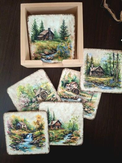 Set of 6 Wooden Coasters in a Box