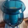 Stunning Vintage Oversized Hand-Blown Glass Brandy Balloon Vase With a Turnover Rim, In a Fantastic Petrol Blue with a Clear Stem and Foot, Perfect as a Hurricane-Style Candle Holder Image 10