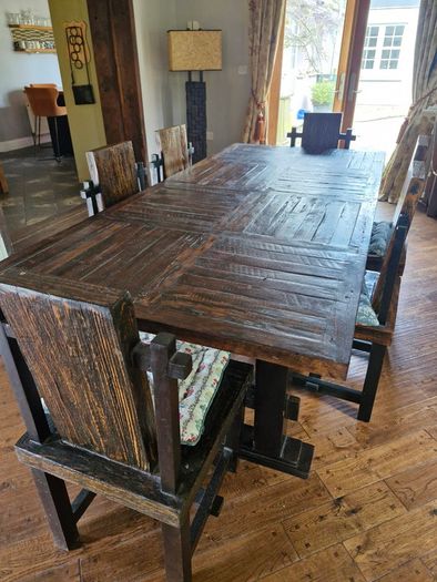 Solid Hardwood Rustic Table & 8 Chairs