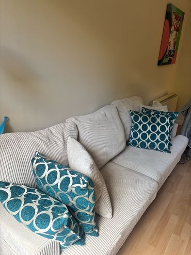 Beige Corduroy 3-Seater Sofa