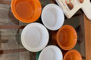 Vintage Mixed Set Emile Henry Ramekins Brown and Green Ribbed Oven to Tableware Set of 6 1980s 2000s