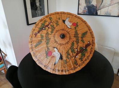 Vintage Oriental Hand Painted Bamboo Umbrella