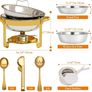 4 Pack Gold Round Chafing Dish Buffet Set, 5 QT Buffet Warmer Food Server with Clear Lid and Utensils, Stainless Steel Food Warmers for Parties, Weddings, Catering Events Image 8