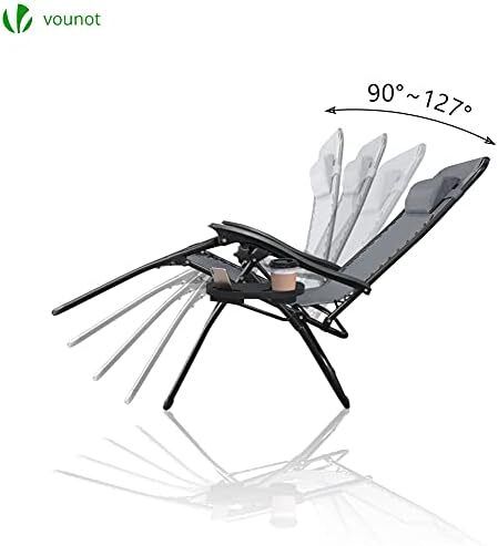 Zero Gravity Chair with Side Table, Set of 2, Deck Folding Recliner Sun Loungers Outdoor Chair with Cup and Phone Holder, Grey