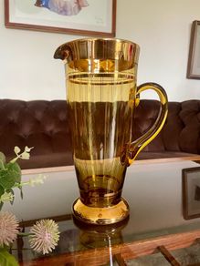 Vintage Hand Blown Amber Tall Glass Cocktail Jug or Vase 1960s