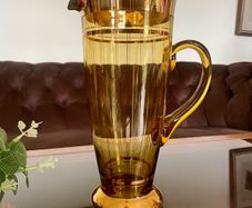 Vintage Hand Blown Amber Tall Glass Cocktail Jug or Vase 1960s
