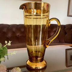 Vintage Hand Blown Amber Tall Glass Cocktail Jug or Vase 1960s