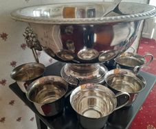 Silver plated punch bowl and cups