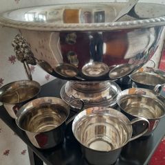 Silver plated punch bowl and cups