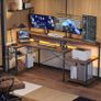 181CM L Shaped Corner Desk with Power Outlets LED Lights Gaming Desk Image 9