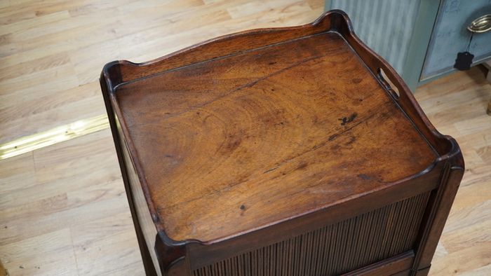 George III Tambour Front Mahogany Tray Top Bedside Cabinet
