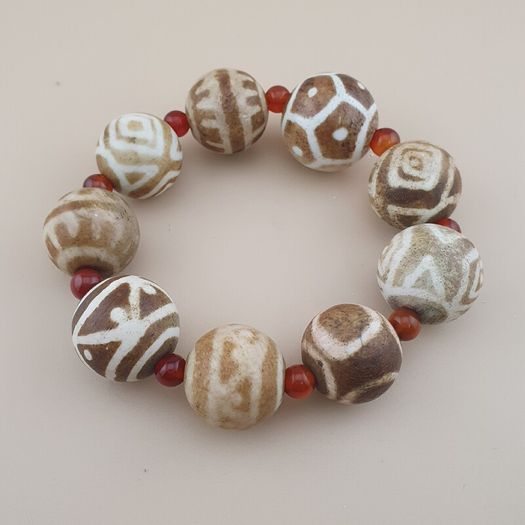 Vintage Burmese Pumtek Pyu Petrified Wood Beads Bracelet