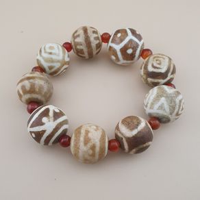 Vintage Burmese Pumtek Pyu Petrified Wood Beads Bracelet
