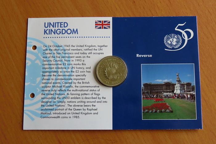 Rare United Nations Peace 1995 2 Pounds BUNC coincard