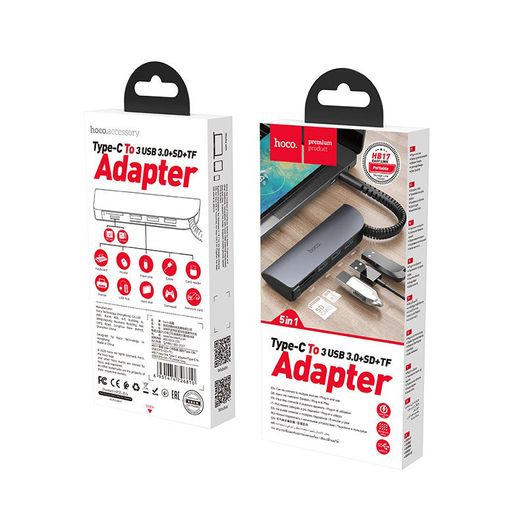 Connect Type-C to 3 USB 3.0+SD+TF Converter