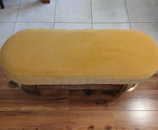 Yellow velvet bench with gold-tone curved legs