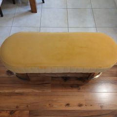Yellow velvet bench with gold-tone curved legs