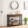 _Console table, hall table with 2 drawers, side table, coffee table with 3 levels, steel frame, X-shaped struts, for hallway, living room, industrial design, vintage brown-black Image 3
