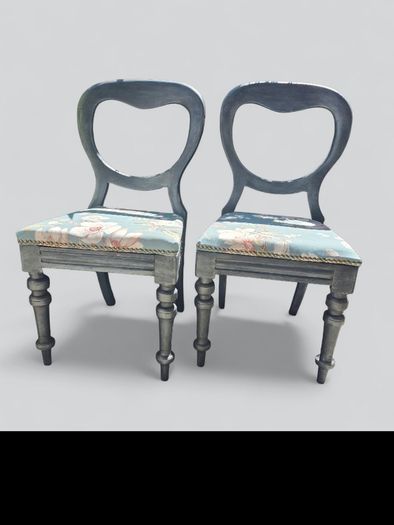 2x Bespoke Antique Balloon Back Chairs in Old World Silver Finish