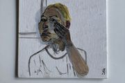 Original Portrait 20cm Square on board Bookcase Styling Art