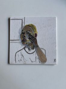 Original Portrait 20cm Square on board Bookcase Styling Art