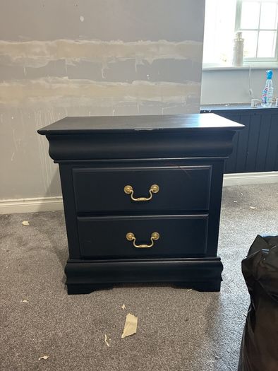Pair black painted bedside lockers
