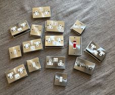 17 X Brushed Grey Plug Sockets And Switched