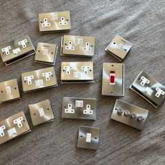 17 X Brushed Grey Plug Sockets And Switched