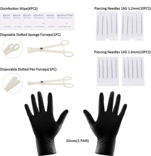 120PCS Ear Nose Piercing Kit, Mixed Piercing Kit Stainless Steel for Lip Tongue Eyebrow Tragus Nipple Belly Barbell Helix Septum Rings Horseshoe Body Piercing Jewellery (FREE POSTAGE)