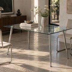Modern Glass Table with Chrome Steel Frame