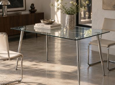 Modern Glass Table with Chrome Steel Frame
