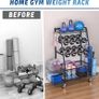 Weight Rack for Dumbbells - Widened Home Gym Storage Rack - Dumbbell Rack with 4 Flexible Wheels and Unique Storage on Both Sides Image 5