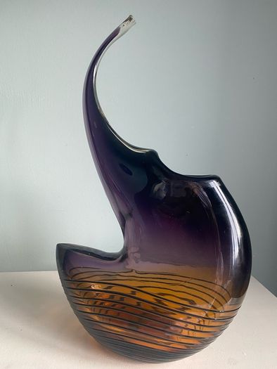 Contemporary large  15 1/4 inch heavy  studio glass vase