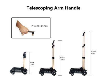Folding Hand Truck, with Noiseless Wear-Resistant PU Tank Wheels and Adjustable Aluminum Alloy Drawbar
