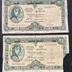 Lot of 1972 and 1974 Lady Lavery 1 pound banknote's