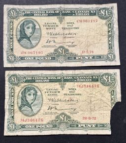 Lot of 1972 and 1974 Lady Lavery 1 pound banknote's