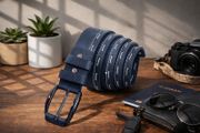 Women Black Leather Belt Genuine Leather Belt with Stitch Detail, Casual &amp; Office Wear Belt for Jeans