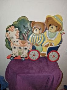 Vintage wooden hand painted bear wall hanging