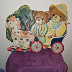 Vintage wooden hand painted bear wall hanging