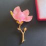 Elegant Pink Magnolia Flower Brooch - Gold Tone Enamel Floral Pin Badge - Botanical Theme Jewelry Image 6