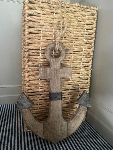 New XL rustic washed wood anchor with jute rope
