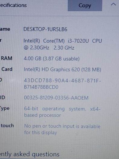 DELL Inspiron 15, Model 5100, Intel Core i3=7020U CPU, 2.3GHz, 4GB Ram, 1 Terrabyte HDD, Windows 10 64bit, Microsoft Edge, Chrome and VLC
