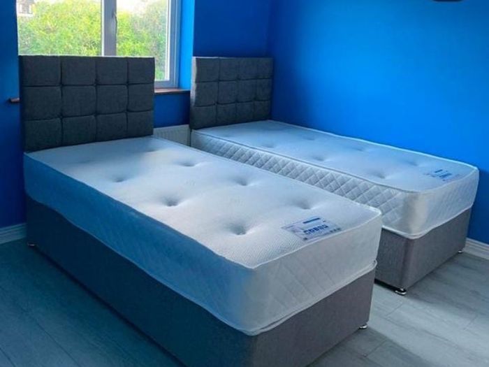 New Stylish single ,Double 4ft, 4ft6, King 5ft And 6ft Superking Sizes Divan Beds Instock. Drawers And Optional Tufted Mattresses Available. Free Delivery
